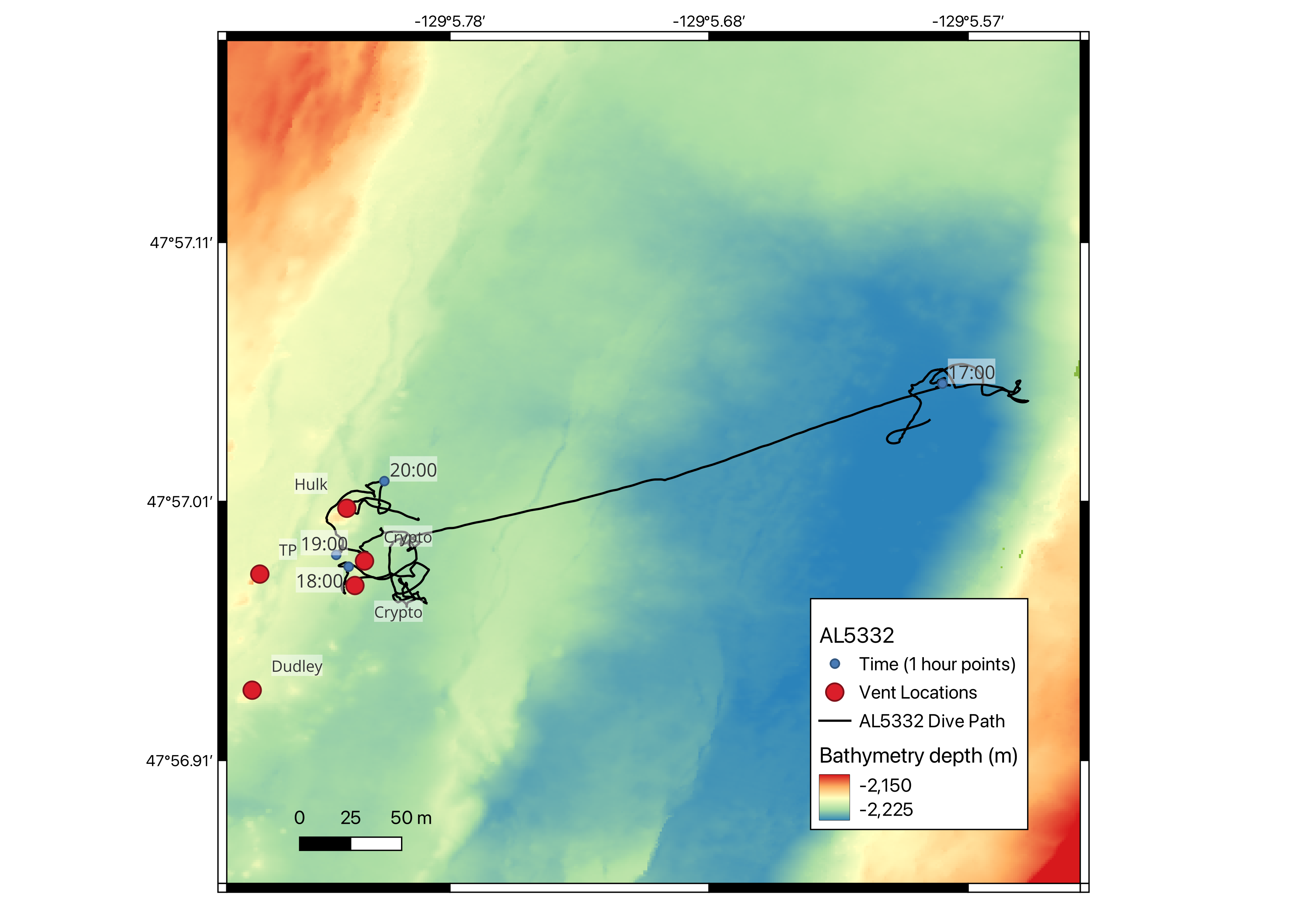 GIS Maps Made Example #1 (Alvin Submersible Dive Path)